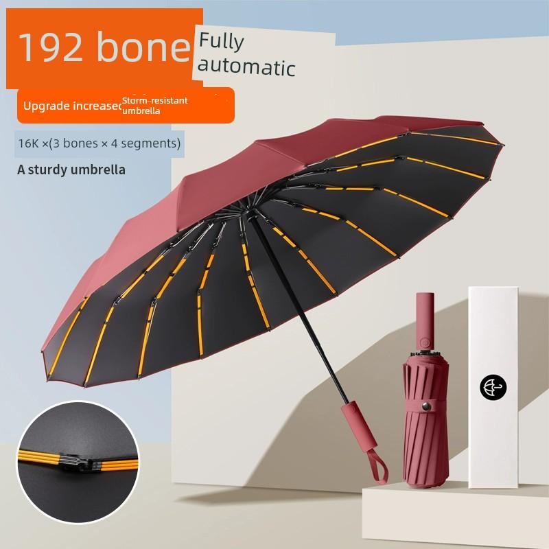 192 Bone Automatic Umbrella Increased thickened Reinforced Men Black Umbrella for Female Students for School