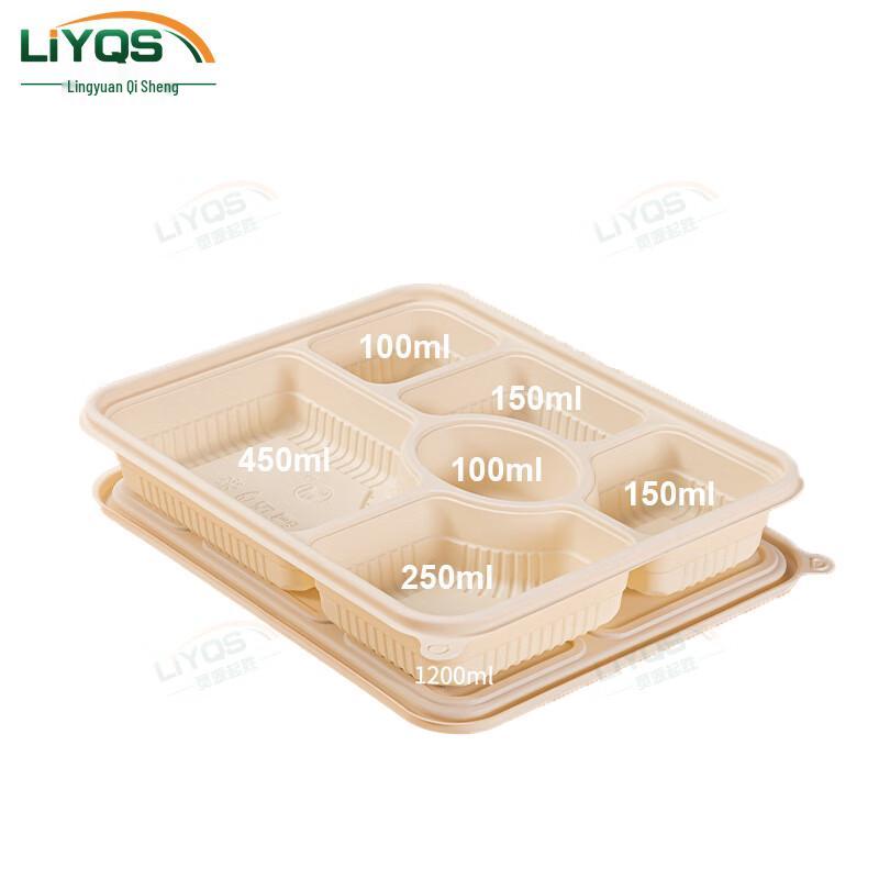 Disposable Corn Starch Bento Box (6-Compartment)
