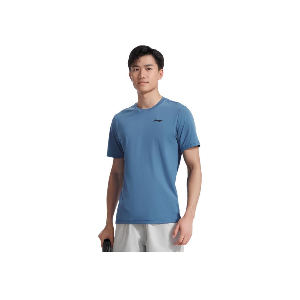 Li Ning Fitness Series Solid Color Round Neck Comfortable Versatile Breathable Casual Short Sleeve T-Shirt Men T-Shirts Paris-Blue ATST023-2