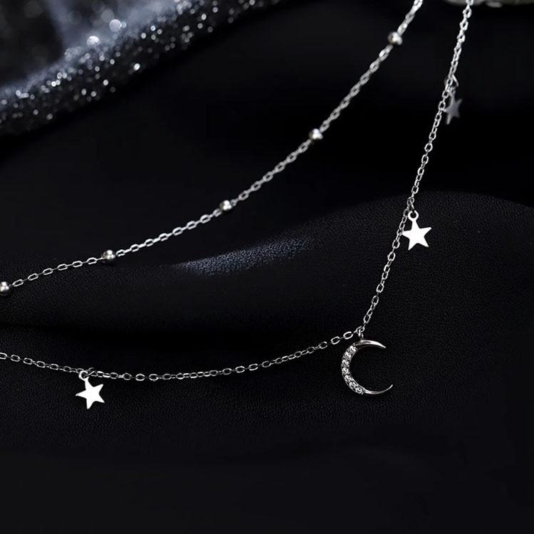 S925 Sterling Silver Star and Moon Double Layer Bracelet for Women - Summer Light Luxury Design
