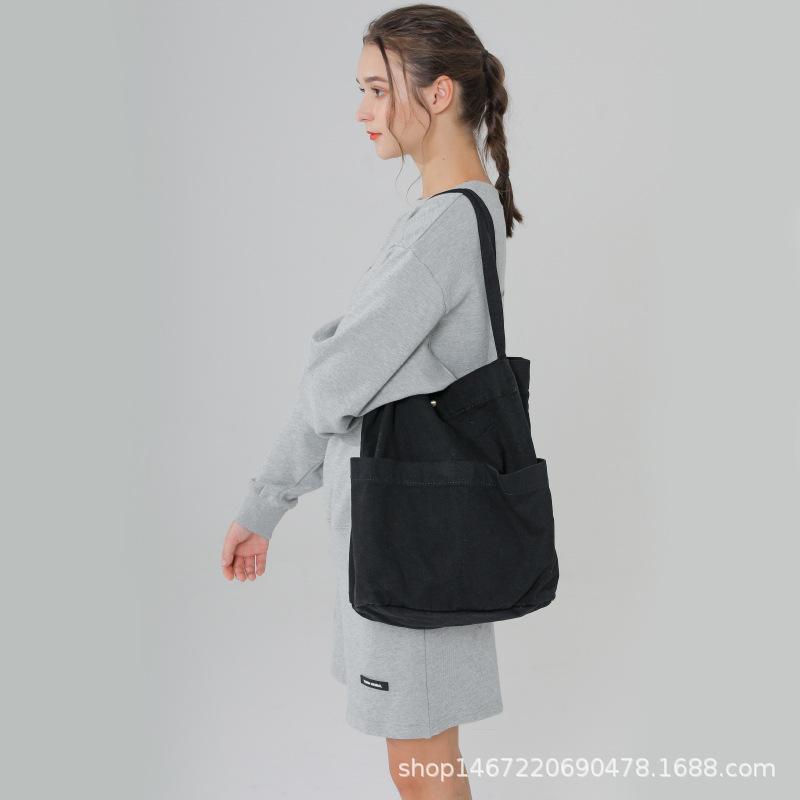 Spring Bag Canvas Bag Retro Washed Cloth Bag Bucket Bag Large Capacity Shoulder Bag