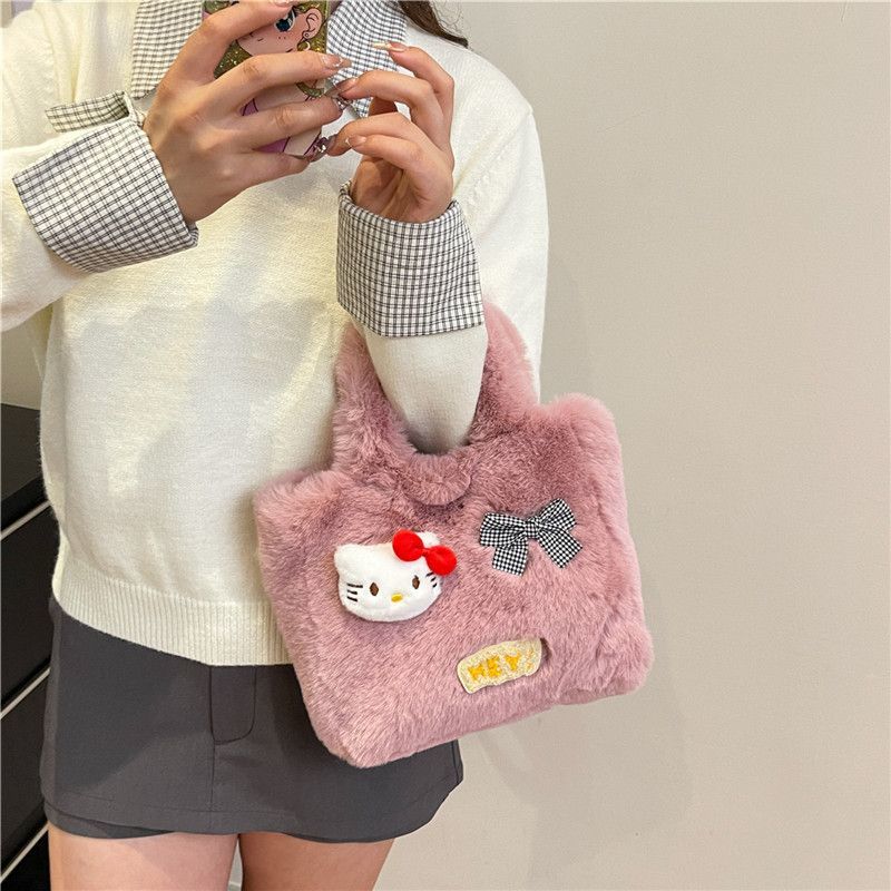 Cartoon Plush Kitty Tote Bag Outing Handbag Storage Bag Versatile Tote Bag Commuter Shoulder Handbag New Cute Girly Pouch