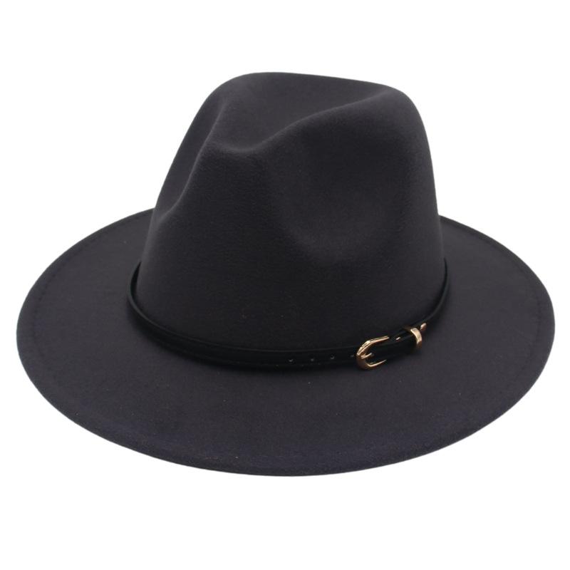 European And American Buckle Accessories Top Hat British Fashion Jazz Hat New Woolen Felt Hat Jazz Hat