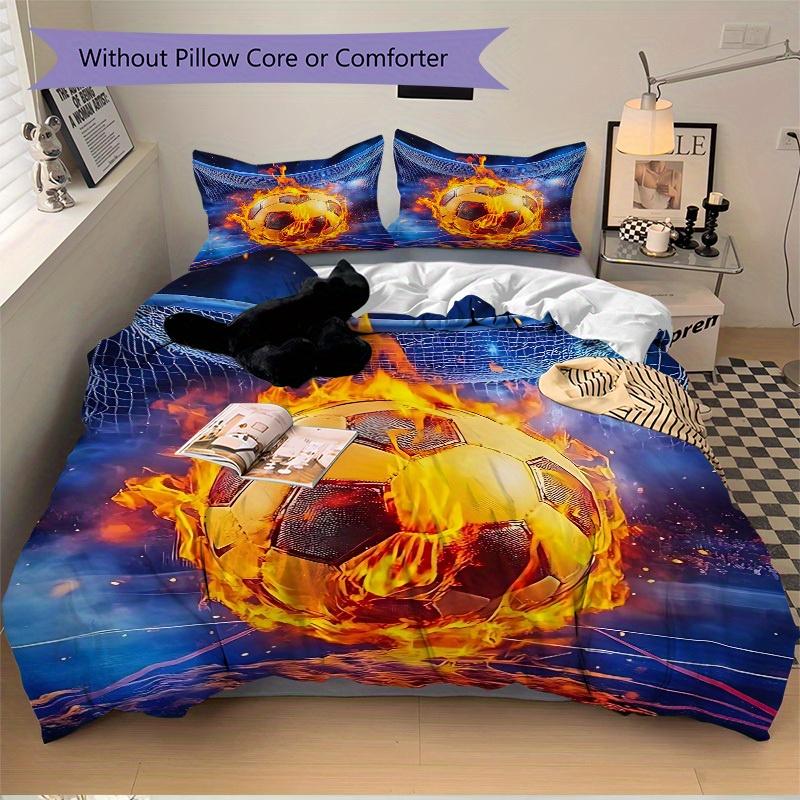 3pcs set Soccer Fireball 1 Quilt Cover + 2 Pillowcases, All Seasons Bedroom Setting, Perfect for Home and Dorm Decor a178