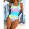 Summer Sexy Abstract Pattern Printed One-piece Swimsuit Slim Fit and Slimming, Deep U-back Design, Beach Pool Vacation Eye-catching Fashion Swimsuit
