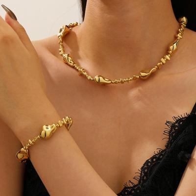 Baroque Irregular Silver Pearl Beaded Necklace & Bracelet Set for Women