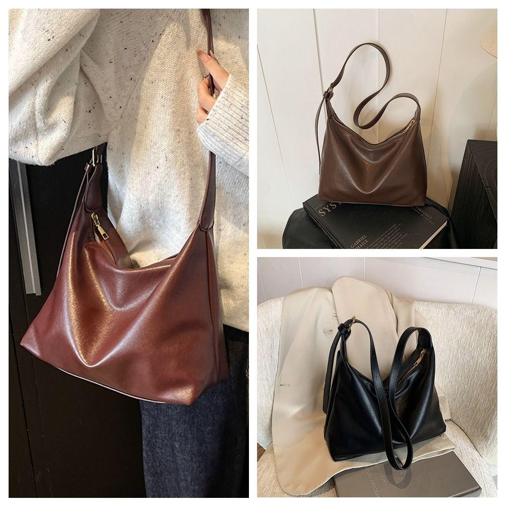 Lightweight Soft Leather Tote Bag Elegant Vintage Underarm Bag Commuting Shoulder Bag  Shopping