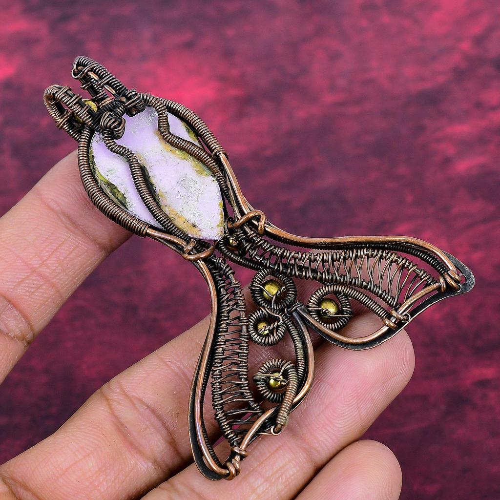 Phosphosiderite Gemstone Pendant Copper Wire Wrapped Jewelry Fish Design Pendant