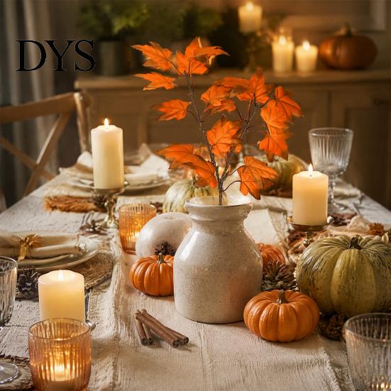 Fake Fall Leaves for Floral Arrangements Artificial Maple Leaf Stems, Faux Branches, Autumn Silk Realistic Branch Home Decoration Thanksgiving Harvest