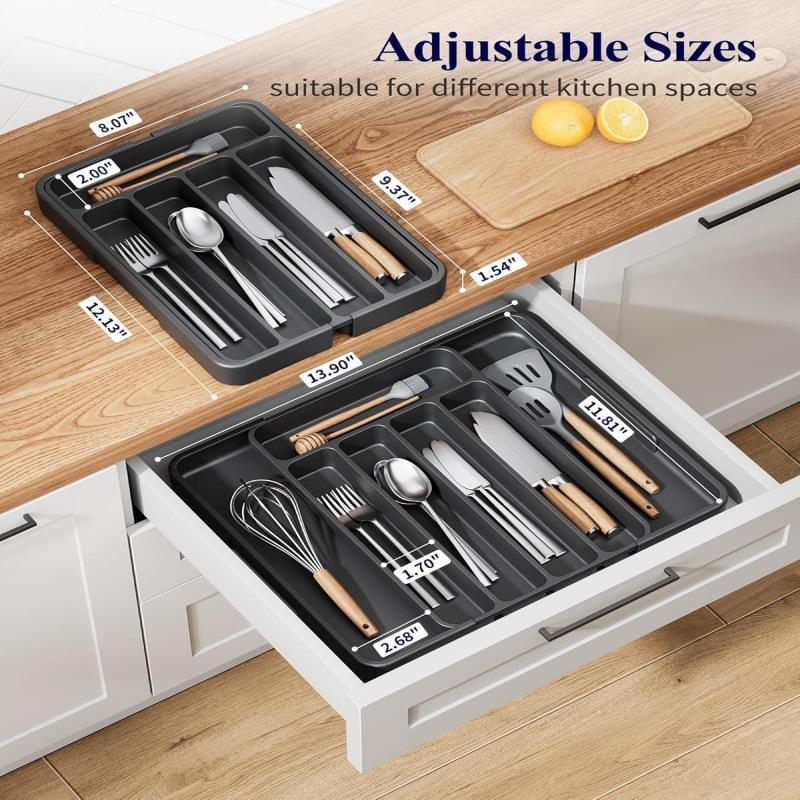 1Pcs Adjustable Expandable Plastic Utensil Drawer Organizer For Spoons Forks Knives