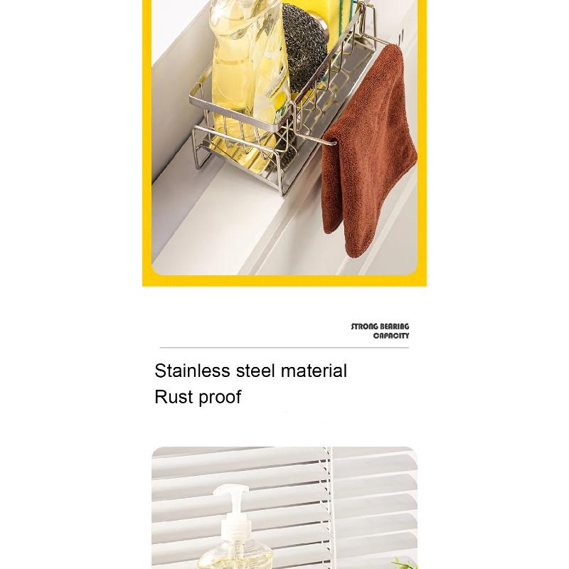 Sink Cleaning Tools Storage Rack Kitchen Multifunctional Stainless Steel Drain Rack for Sponge Cleanser Organizer Rag Hanger