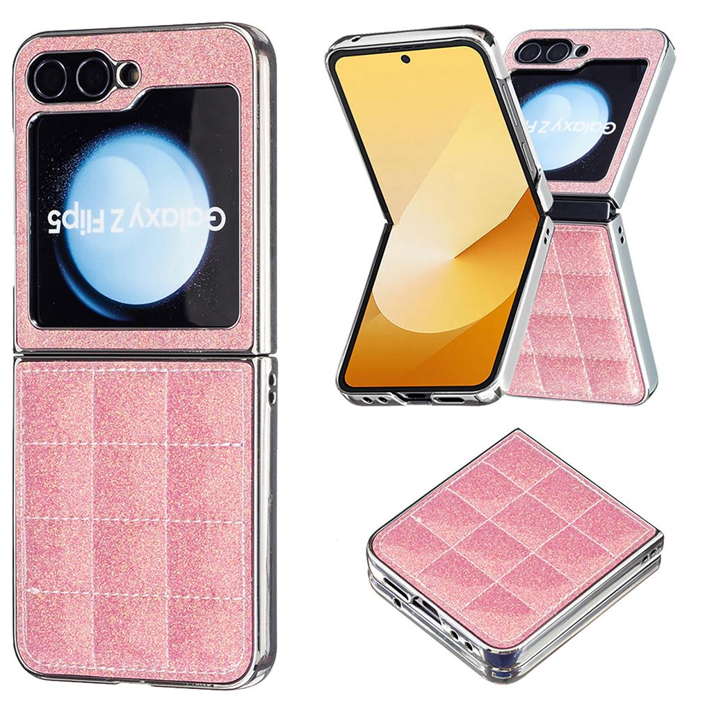 Suitable for Samsung Z Flip6 Fashion Phone Case Z Flip5 Electroplated Glitter Small Fragrant Style Rhombus Leather Case 4th Generation