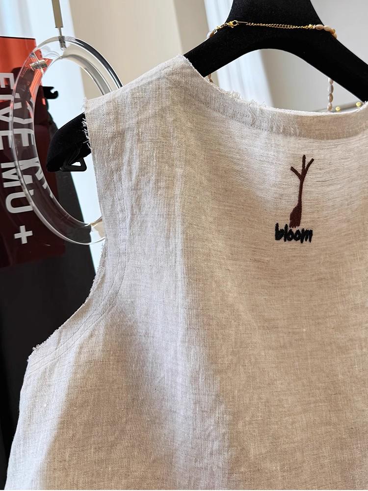 Women's Sleeveless Embroidered Cotton Linen Vest
