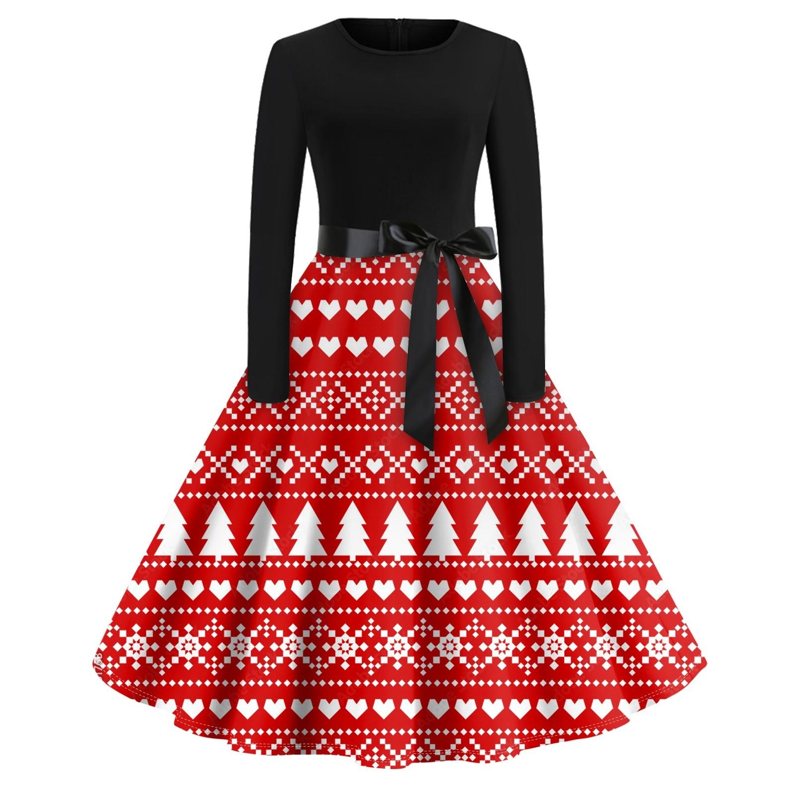 Рождественское платье с расклешенным принтом для женщин — фото 5