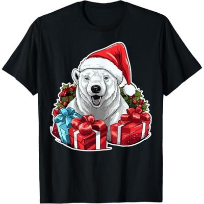 Polar Bear Santa Hat Christmas Holiday Xmas Polar Bear Lover T-Shirt TiuH Mens Womens Tank Top Sweatshirt Hoodie 745 Black