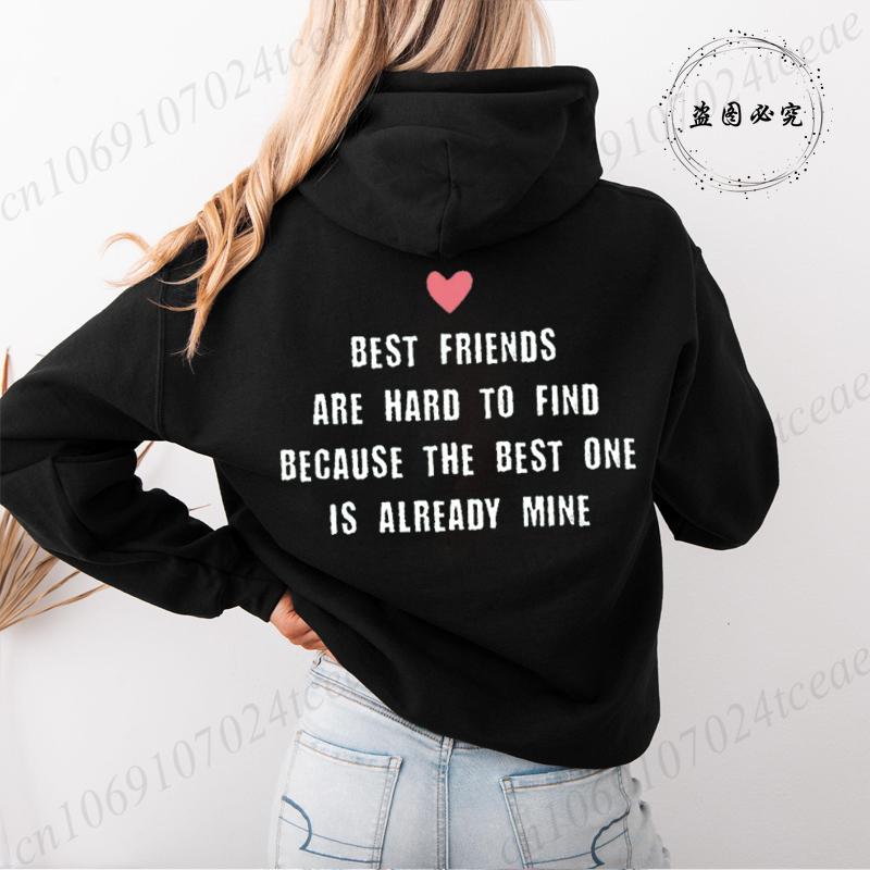 Beste Freunde Lustige Buchstaben Rückenaufdruck Damen Hoodies Lockeres Sweatshirt Sport Kapuzenjacke Täglich Grafik BFF Hoodies Tops