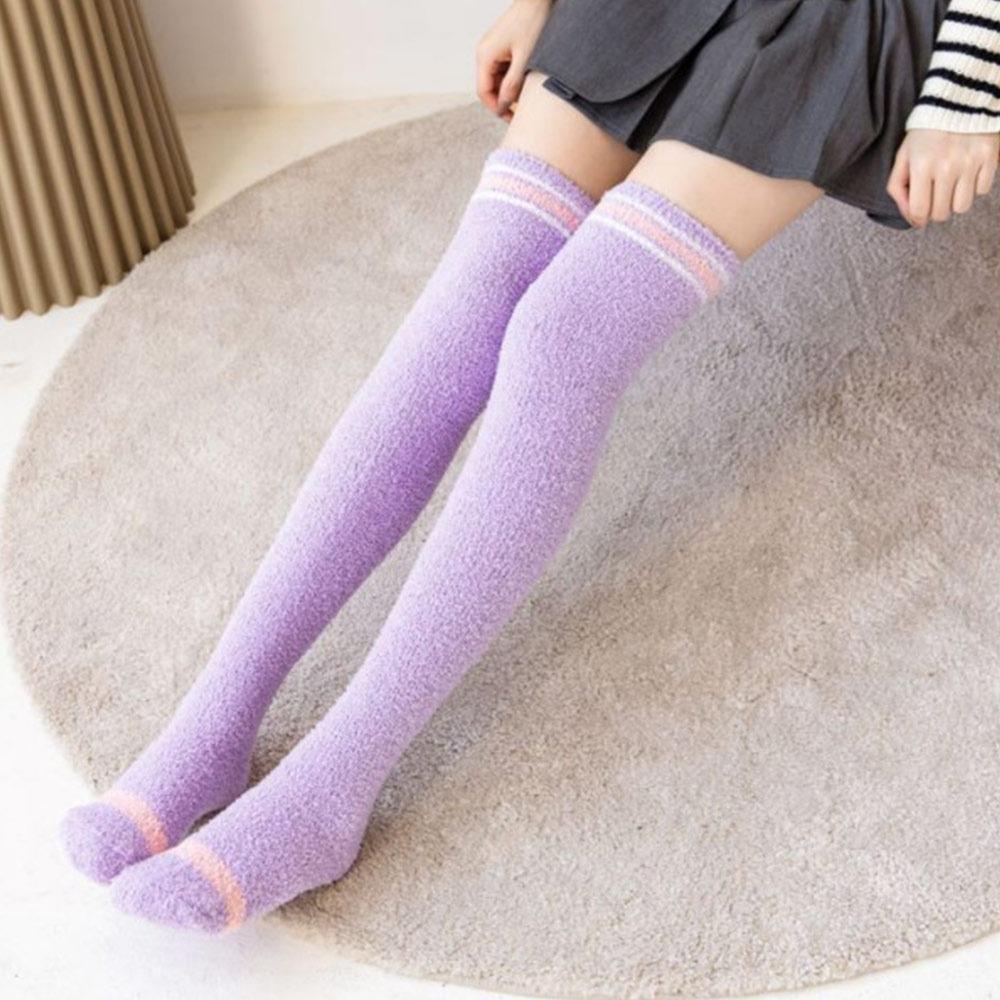 

Warm Striped Stockings Long Tube Warm Leg Wear Soft Cozy Lined Terry Socks Winter