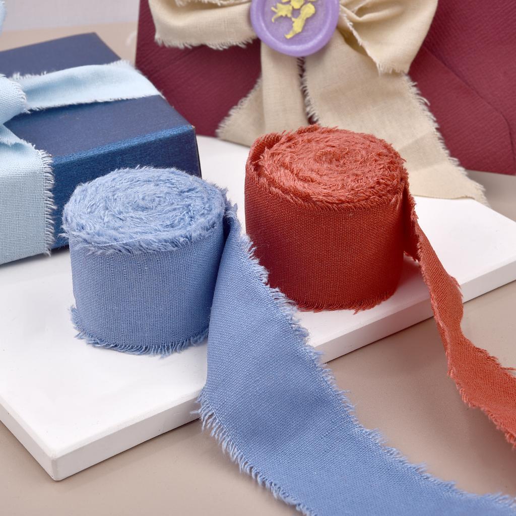 4CM*5M Handmade Frayed Edged Satin Cotton Ribbon For Wedding Invitation Wrapping Bouquets Birthday Party Decorations Gifts