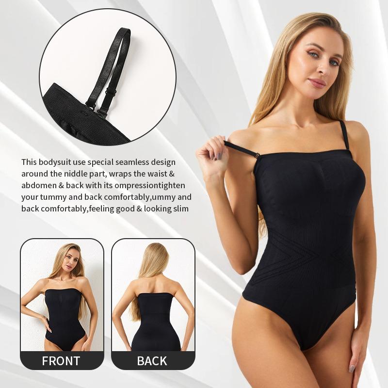 One-piece shapewear: sexy bandeau style with detachable straps; strapless fastening body-shaping corset
