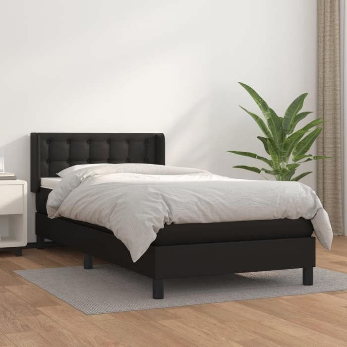Maison Exclusive - Sommier à lattes de lit avec matelas Noir 90x200 cm Similicuir