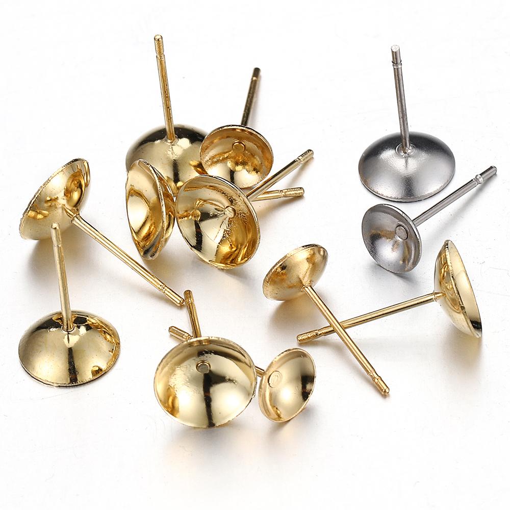 50pcs 3-8mm Stainless Steel Ear Studs Base for Pearl Earrings Earring Base for Jewelry Making DIY Gold Color Accessories