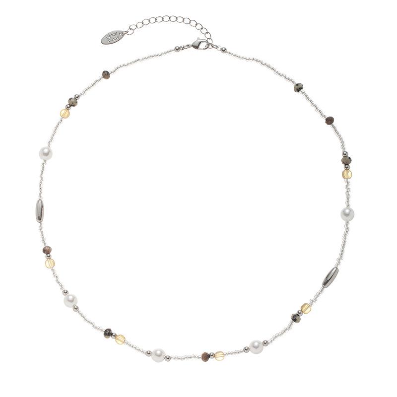 

Винтажное осенне-зимнее колье из бусин из натурального камня майяр и жемчуга тигровый глаз