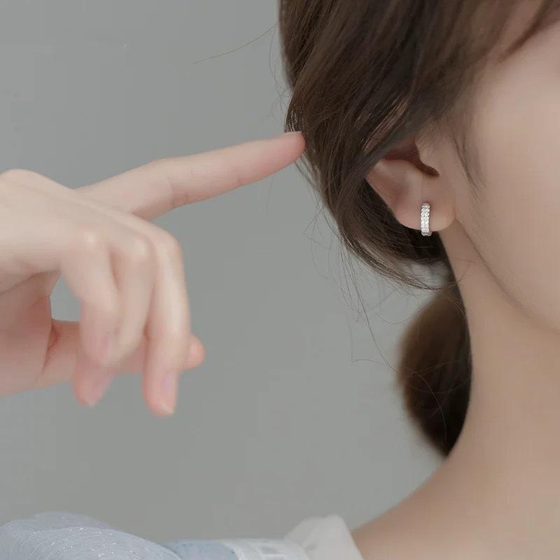 Beixi S925 Sterling Silver Double Layer Diamond Ear Cuff - Super Shiny Circle Earrings for Women, Elegant and Simple Small Ear Ornaments 925 Sterling Silver