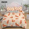 Cartoon Fox King Queen Duvet Cover Lovely Orange Animal Floral Bedding Set Kids Girls Flowers Plant 2/3pcs Polyester Quilt Cover Three Piece Set