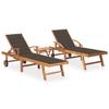 Day and Night - Day and Night Loungers with Table and Cushion 2 Units Solid Teak Wood