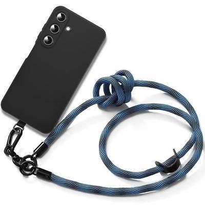 Shockproof Case - Booling - for Samsung Galaxy A15 - Black Silicone - Detachable Blue Lanyard - Flexible