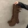 Fashion Autumn Winter Designer Buckle Strap Women Knee High Boots Fashion THick Heels Comfortable Long Botas