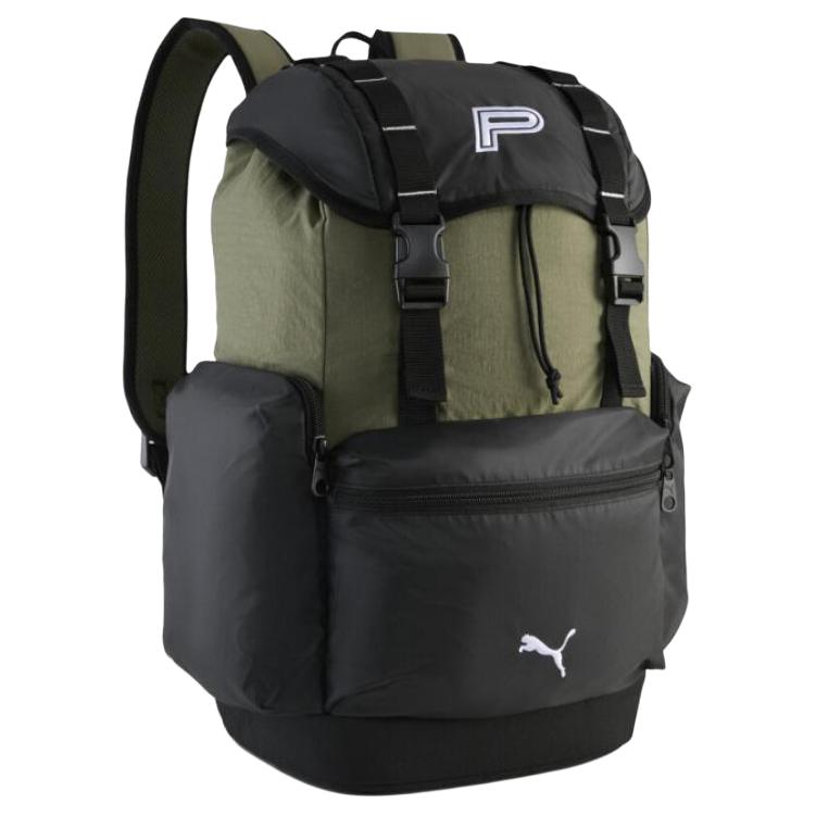 

Puma Logo Color Block Design Backpack Unisex Backpack Green Black 091828-03 Green & Black