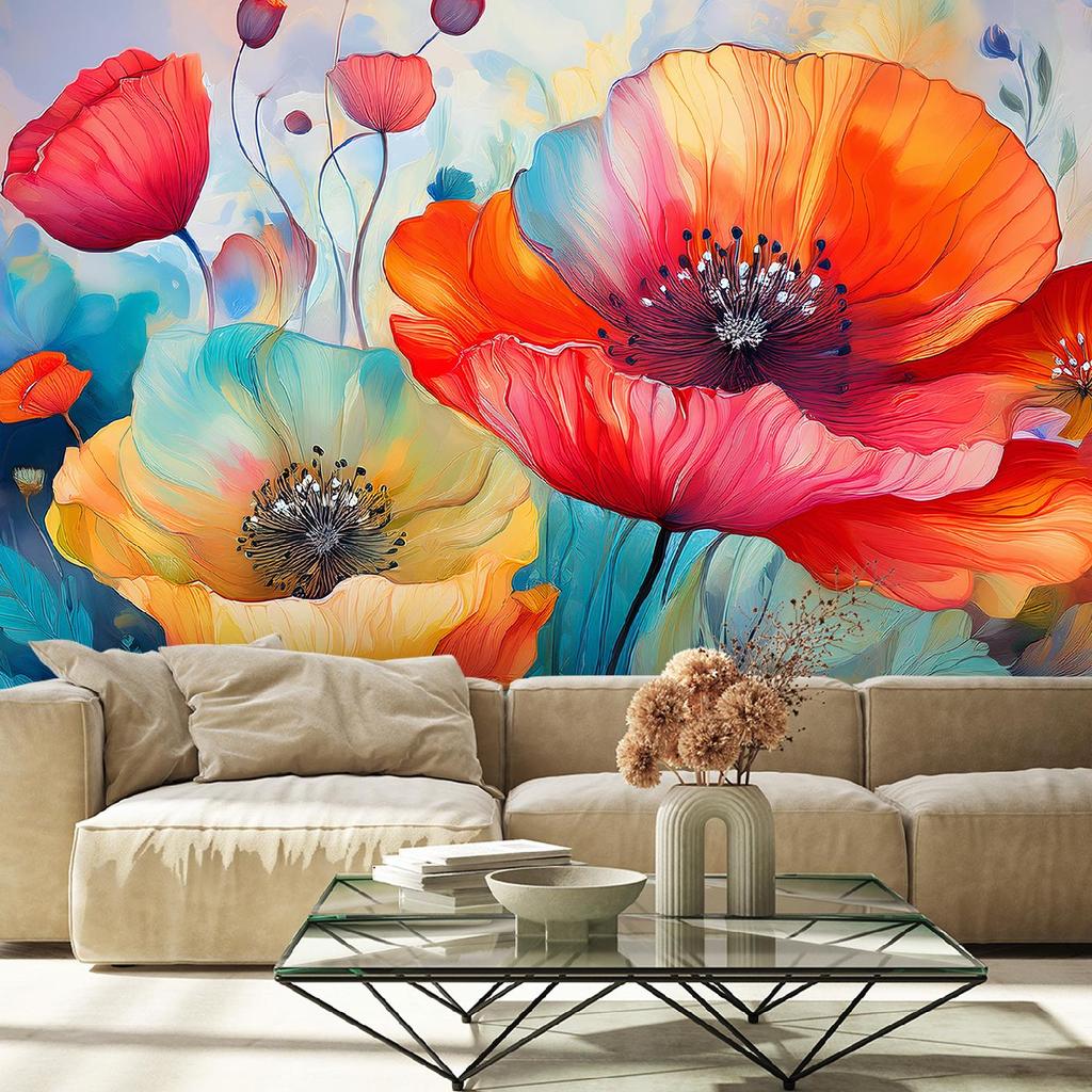 Tapete Blumen Mohnblumen Abstraktion