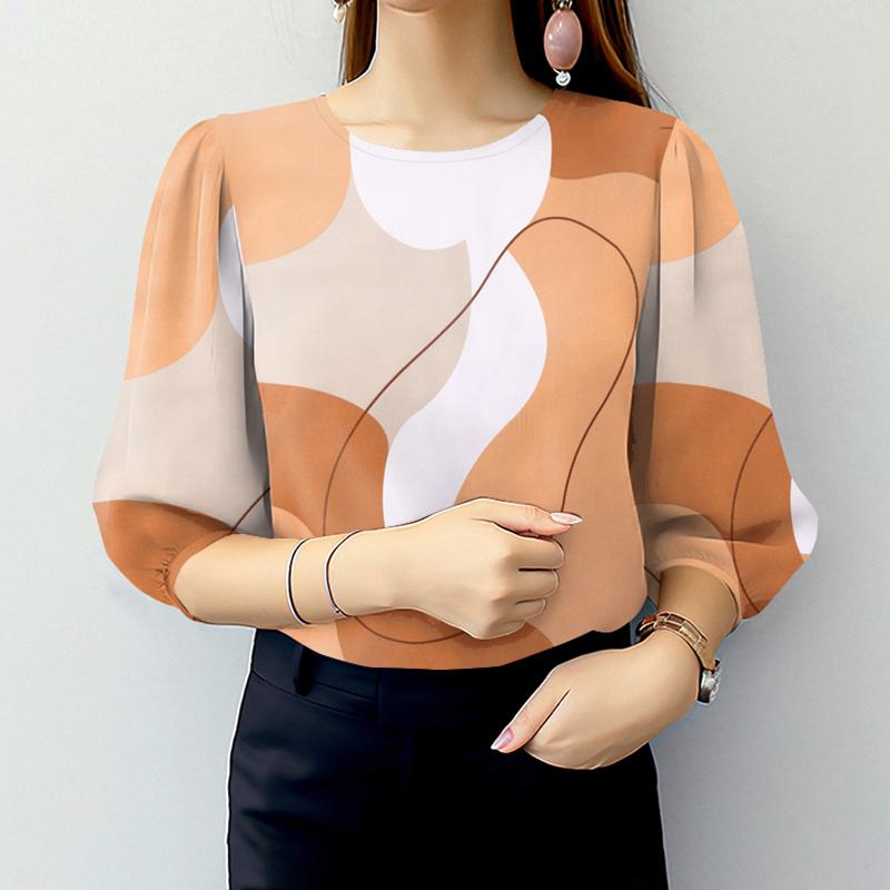 

ZANZEA Женская повседневная блузка с круглым вырезом и рукавом 3/4 с принтом 4XL оранжевый