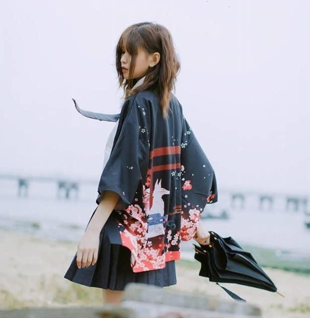 Fushimi Inari Kyoto Fuchs Haori Happi Mantel für Japanisches Japanisches Sommerfest Kostüm [AiO JAPAN] Erwachsene, Unisex, Stil, Muster, Yukata, Event,