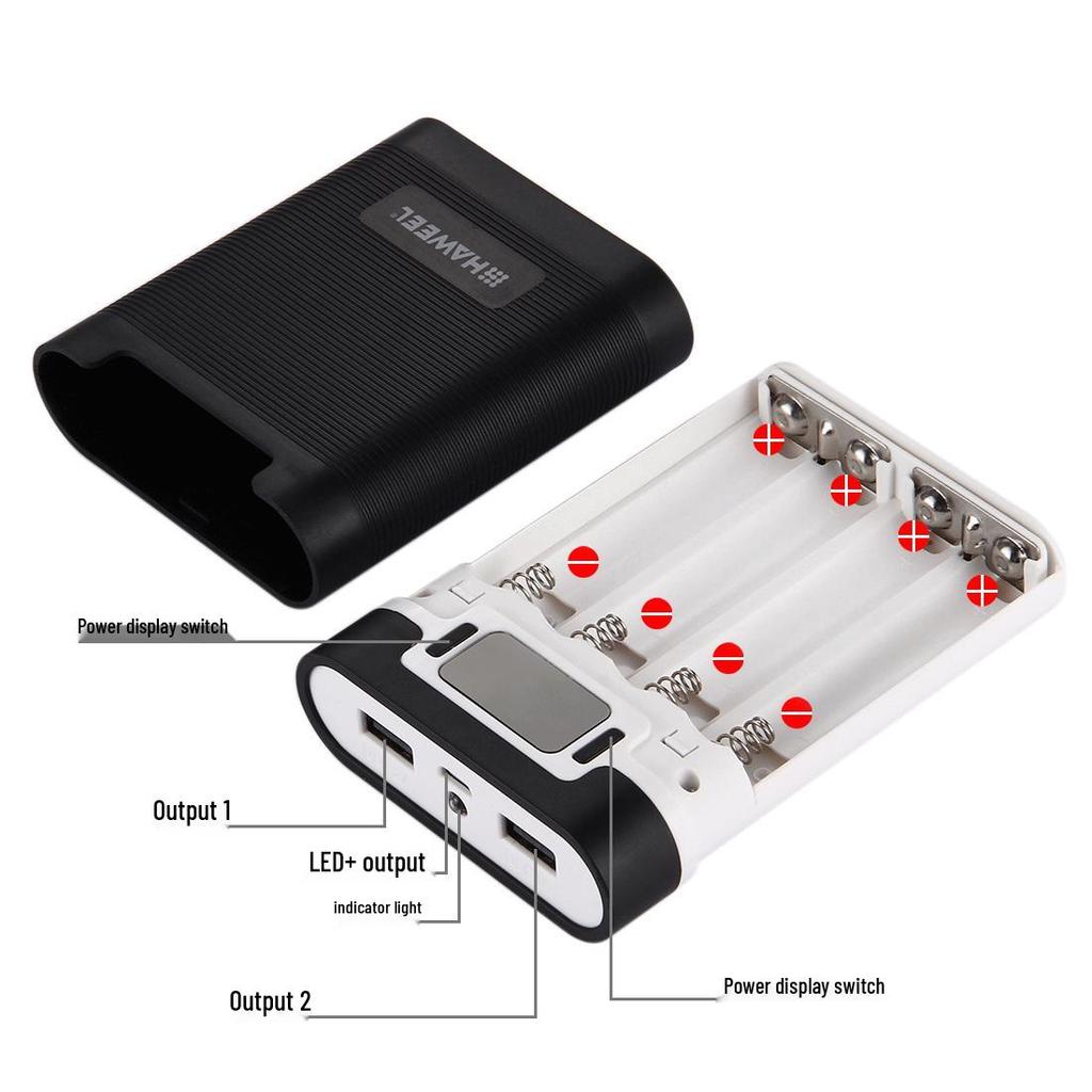4-Section 18650 Battery Power Bank Shell with Dual USB, Solder-Free