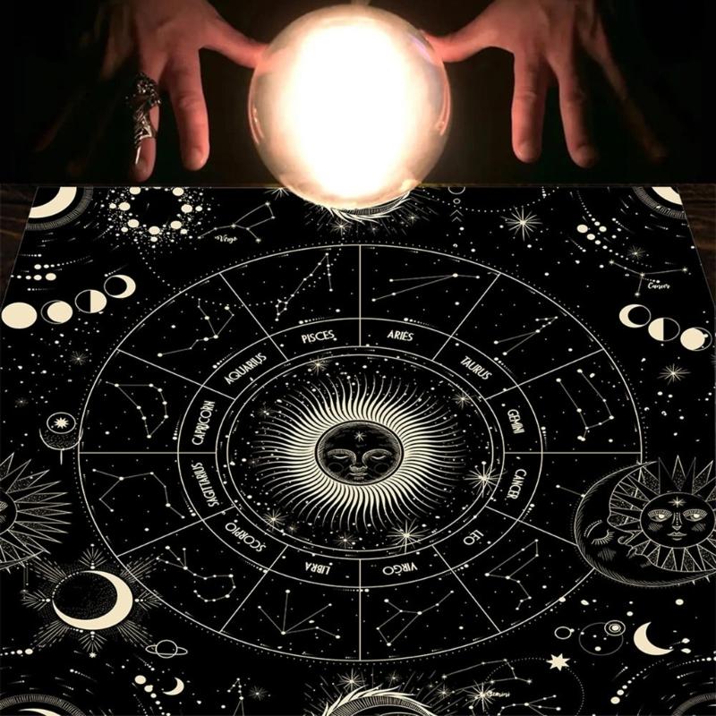 Tarot Card Tablecloth Altars Cloth Astrology Divinations Non-Slip Mat 12 Constellations Tablecloth Tapestry Home Decors