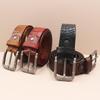 3,8 cm Herren-Gürtel aus echtem Leder - Retro-Krokodilmuster-Rindsleder für Freizeitkleidung