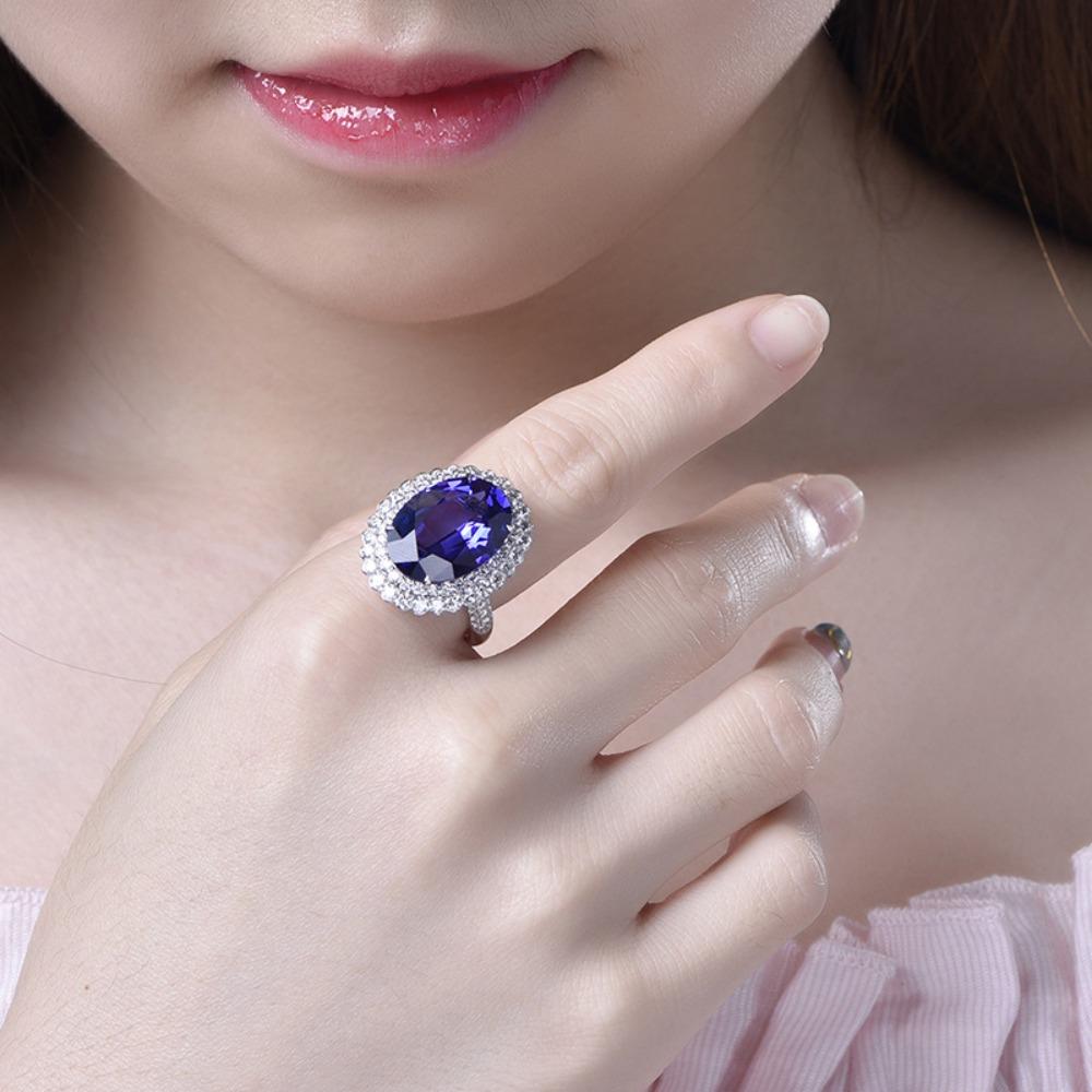 Open Ring Women Simulated Deep Blue Tanzanite Cluster Zircon Statement Finger Ring
