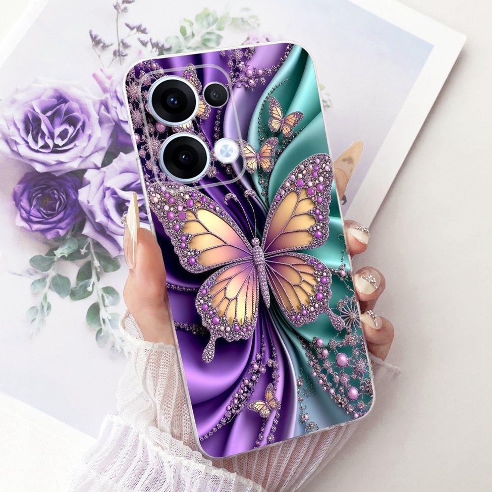 Transparent For Oppo Reno13 Case CPH2689 Cute Cat Fashion Butterfly Funny Painted Casing For Oppo Reno 13 PKM110 Cover