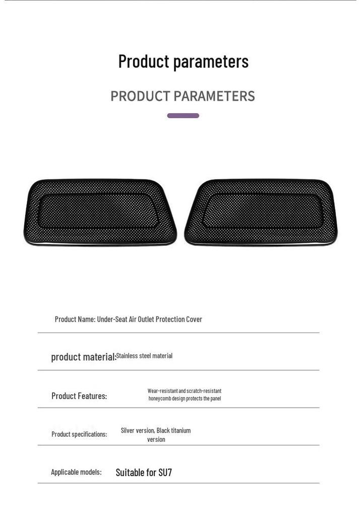 Cubierta de Rejilla de Ventilación de Aire Debajo del Asiento Xiaomi SU7-YU7 Red Anti-Polvo y Anti-Obstrucción para el Interior del Coche.