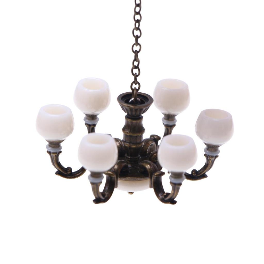 Dollhouse Miniature Retro Alloy Chandelier Pendant for Living Room Scene Decor