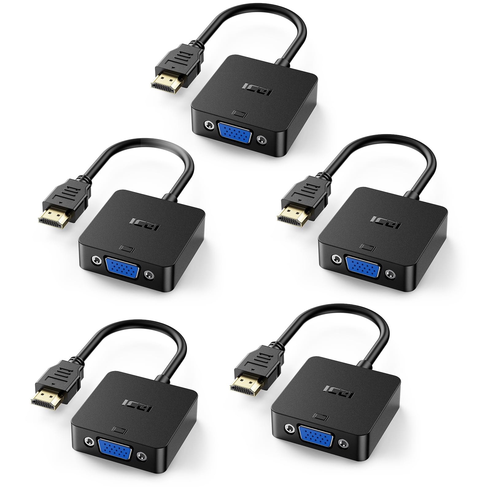 

ICZI HDMI to VGA (D-SUB) Adapter, Black, 1080p Compatible, HDMI Male to VGA Female Adapter (Pack of 5)
