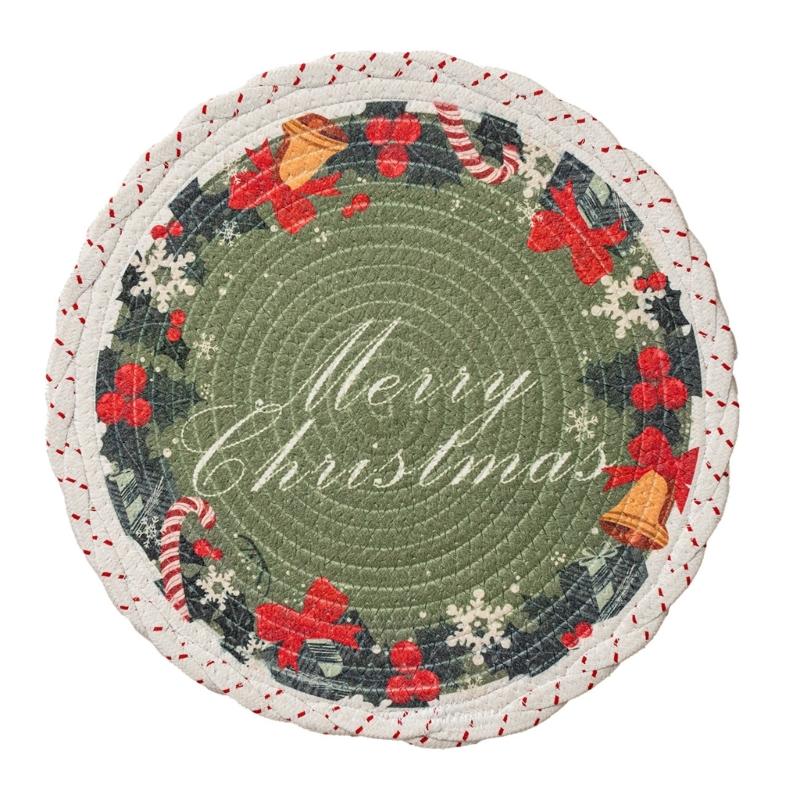 

Christmas Snowflake Embroidered Round Table Placemat Heatproof Waterproofs Washable Decorative Dining Accessory