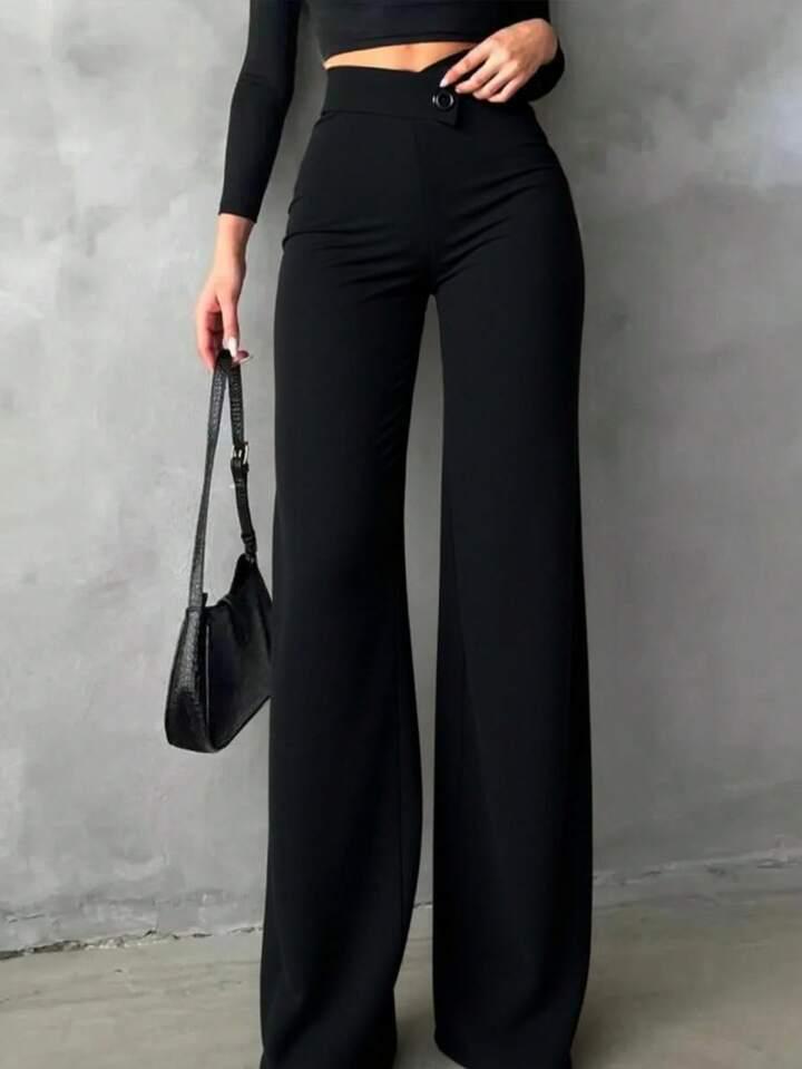 

Asymmetrical Single-Button High-Waisted Slim Straight Women s Casual Pants XL чёрный