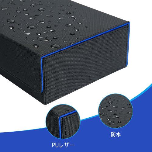 Large Capacity Deck Case, Playmat Case, Trading Card Case, Magnetic Loader, Storage Box for 600 Cards, PU Leather (Black & Blue)