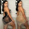 Summer Women's Sexy Diamond Tassel Mesh Dress