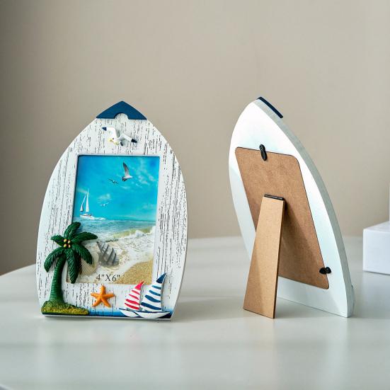 Küsten Strand Bilderrahmen Holz Ozean Thema Foto Rahmen mit Möwe Kokospalme für Wohnzimmer Schlafzimmer Schreibtisch Tisch Dekoration