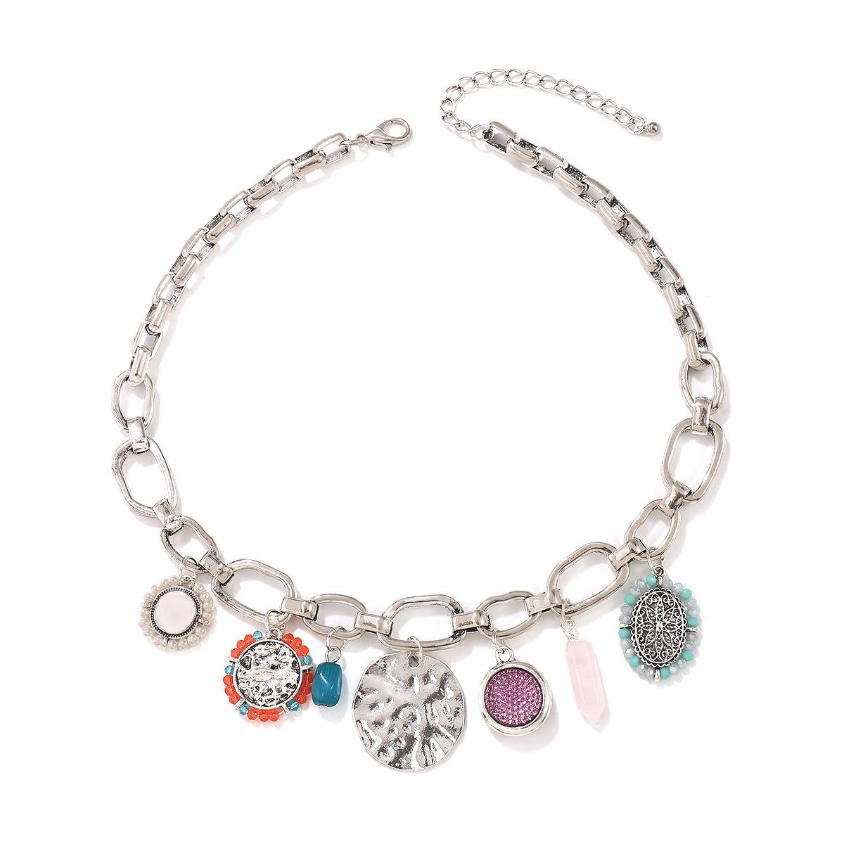 

Tooxika Creative Round Plaque Pendant Necklace Hip Hop Geometric Thick Chain Sweet Cool Style Necklace