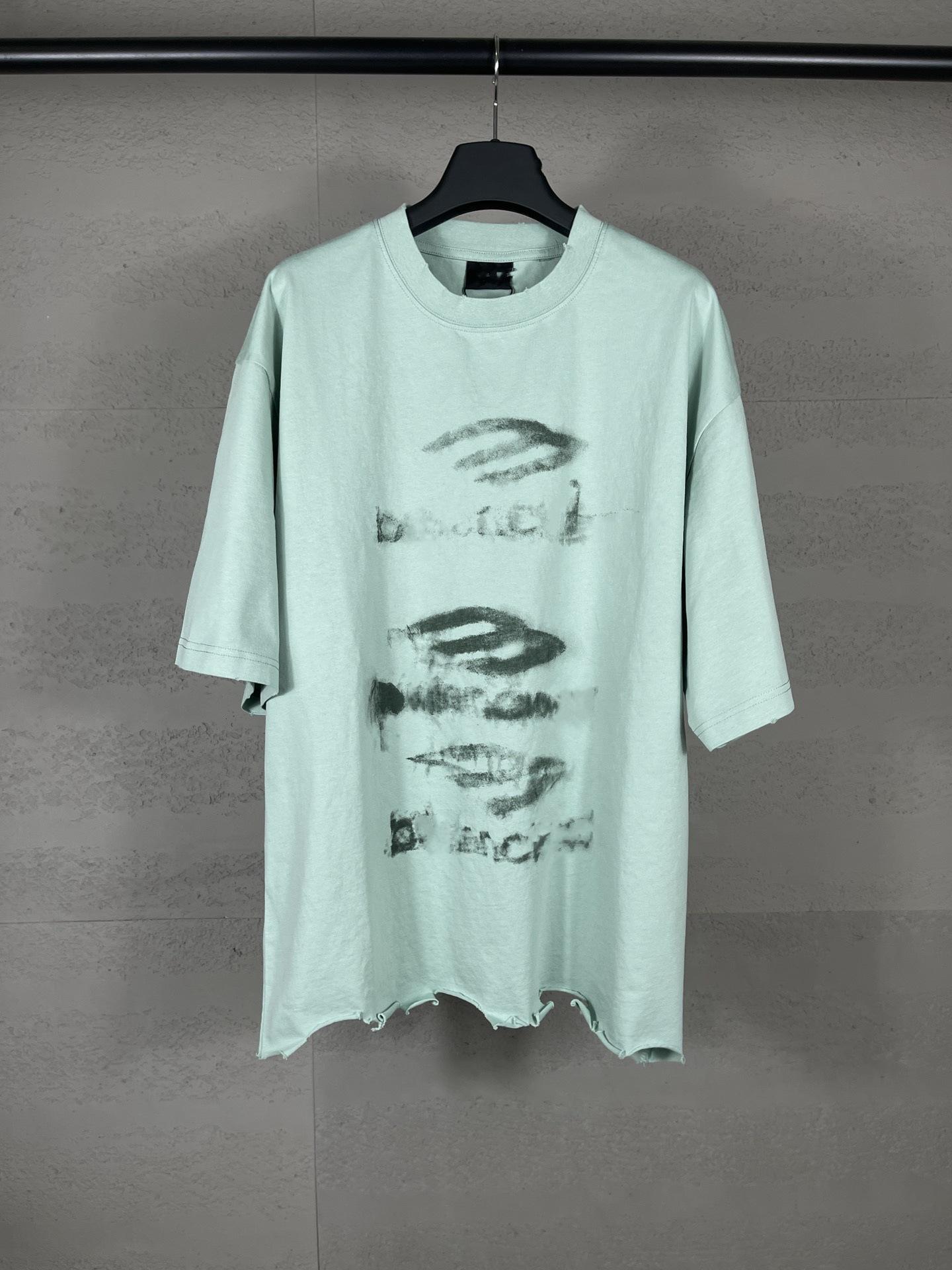 

Летняя футболка 2025 года B-бренда Париж с эффектом потертости и размытым узором, с короткими рукавами Medium трава зеленый